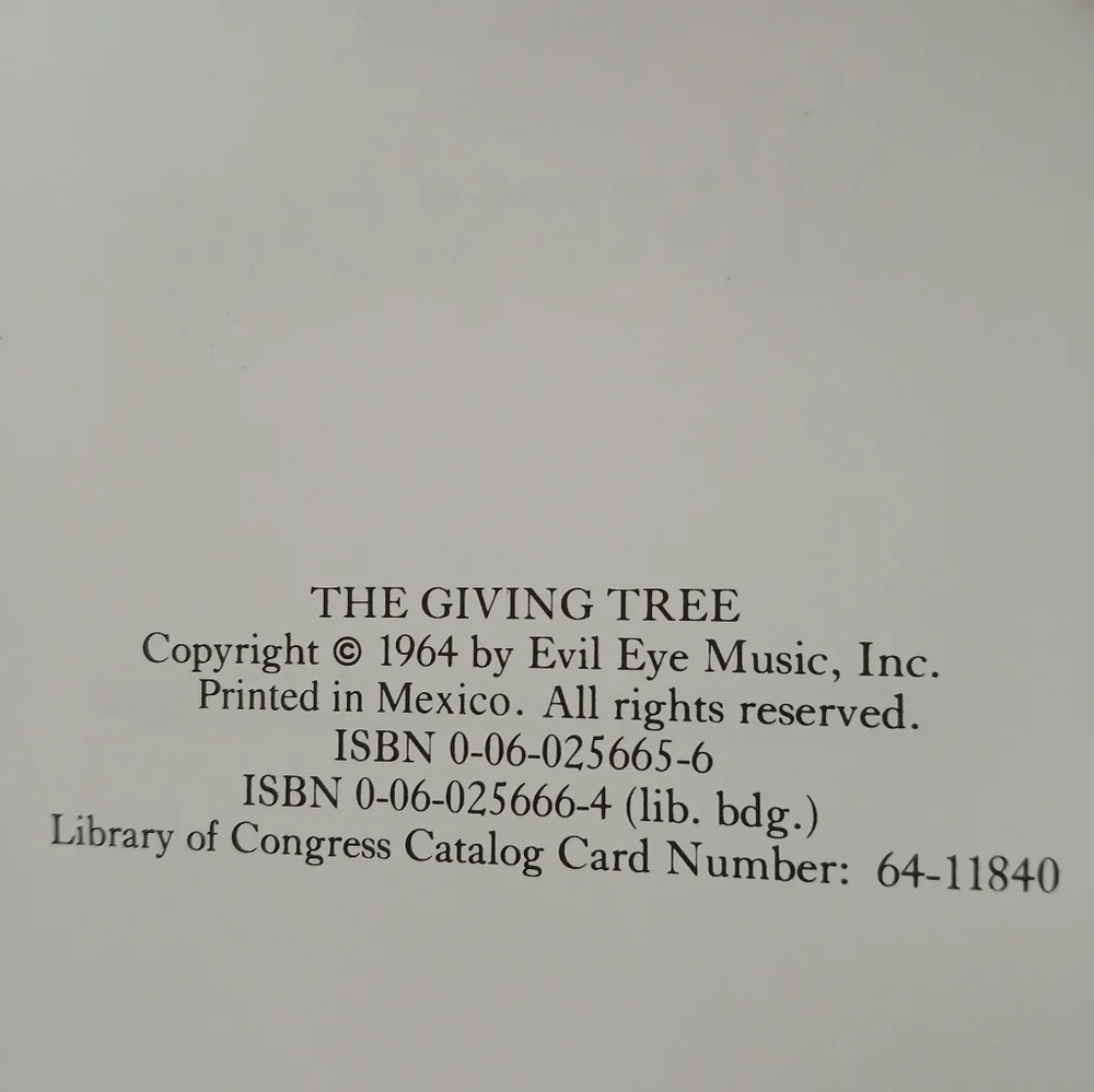 Book The Giving Tree 1st Edition Six Lines Copyright 1964 Hardcover Children's
